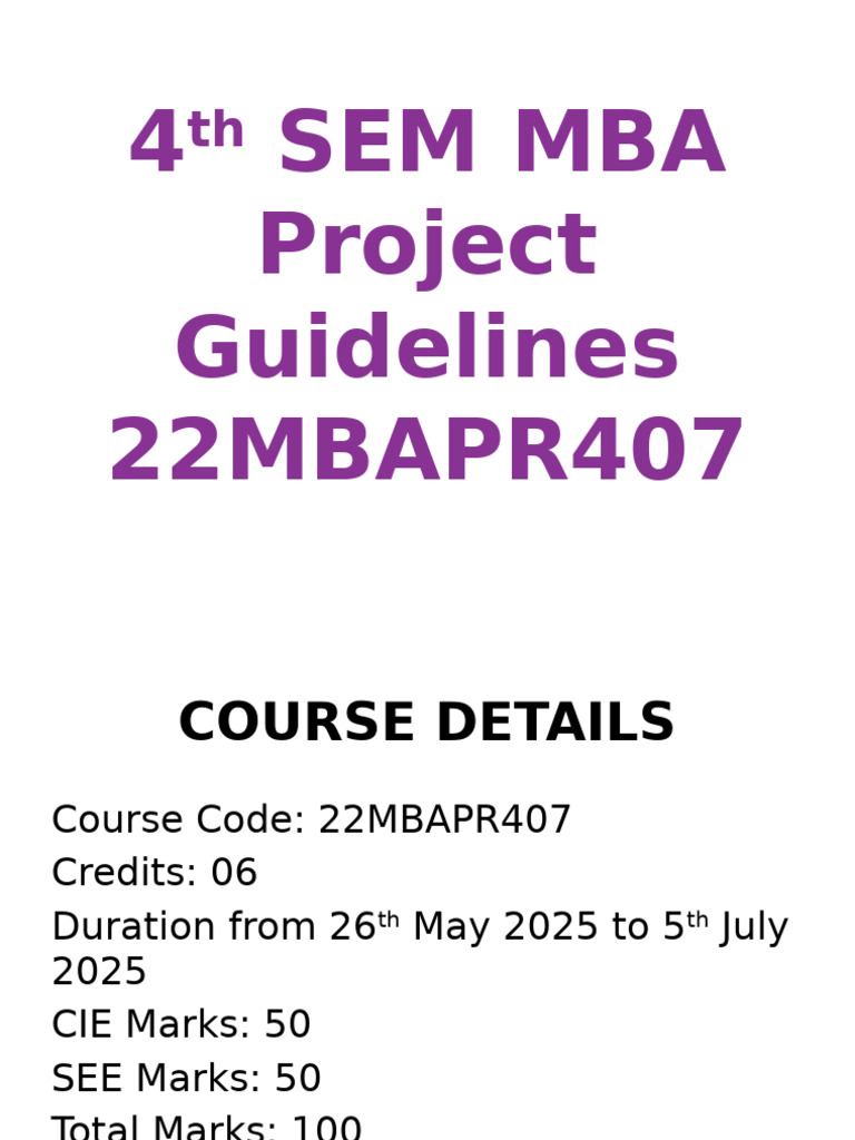 VTU MBA Project Report Guidelines 2025 | PDF | Evaluation | Methodology