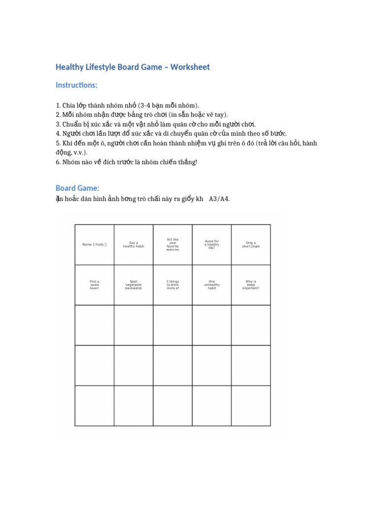 Healthy Lifestyle Board Game Worksheet | PDF