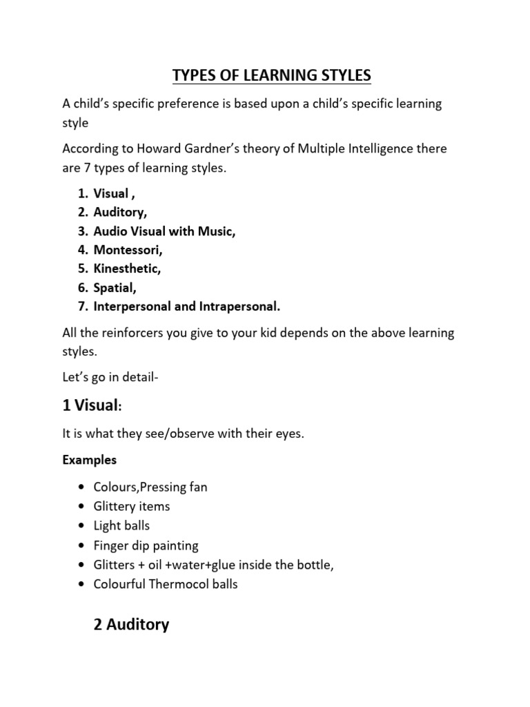 Types of Learning Styles Webinar | PDF