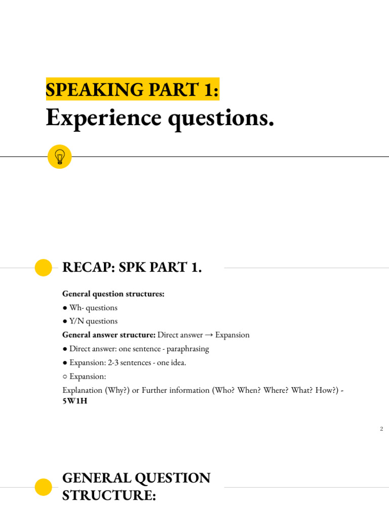 Speaking Part 1: Experience & Choice Questions | PDF | Coffee | Tea