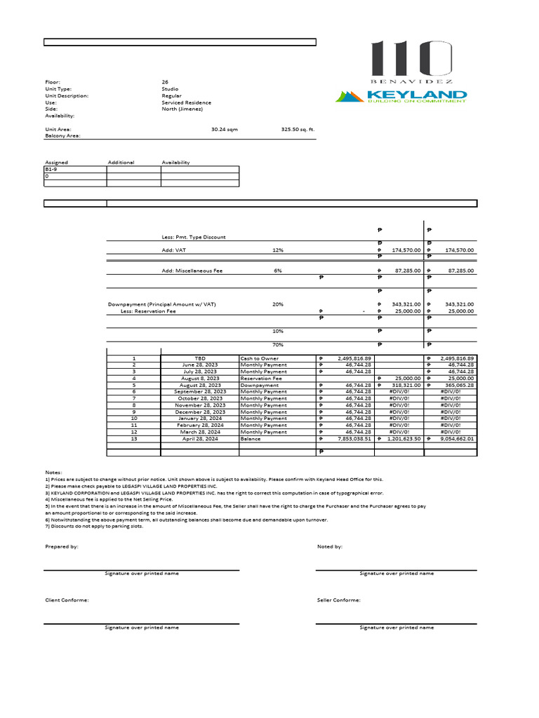 110 B - Studio - 30.24 SQM - 2604 - With Parking - Transfer | PDF | Fee ...