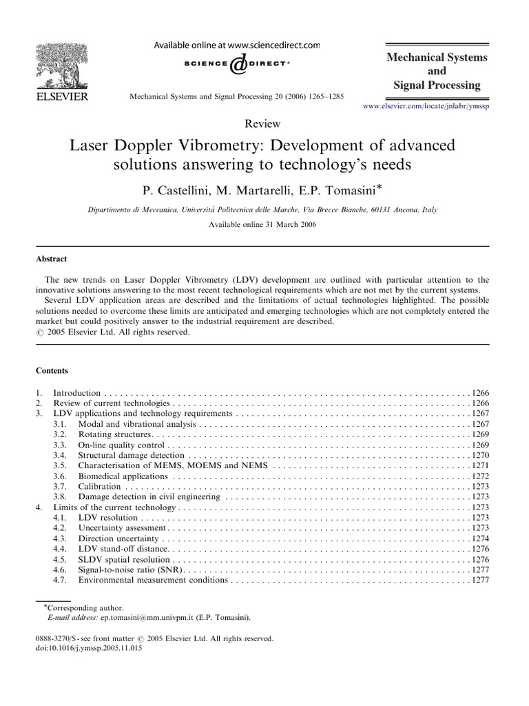 Advanced Laser Doppler Vibrometry Solutions | PDF | Interferometry ...