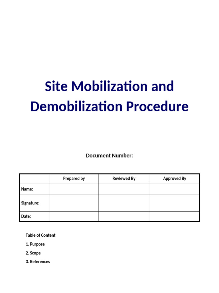 Site Mobilization and Demobilization Guide | PDF | Regulatory ...