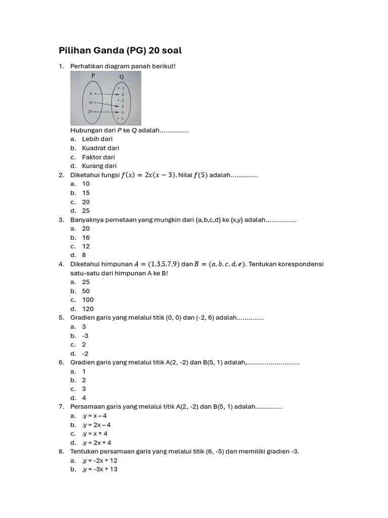 Soal Matematika Pilihan Ganda 8 Sat | PDF