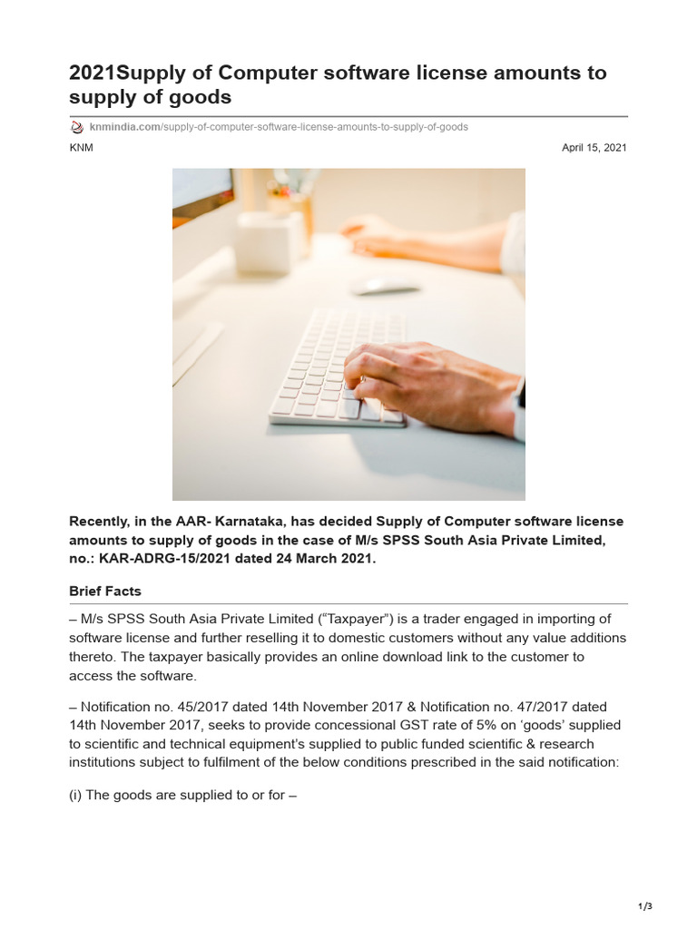 2021supply of Computer Software License Amounts To Supply of Goods | PDF
