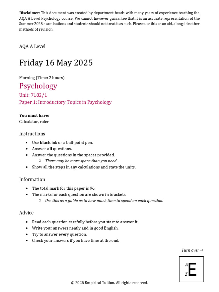 AQA A Level Psychology Paper 1 Guide | PDF | Attachment Theory | Memory