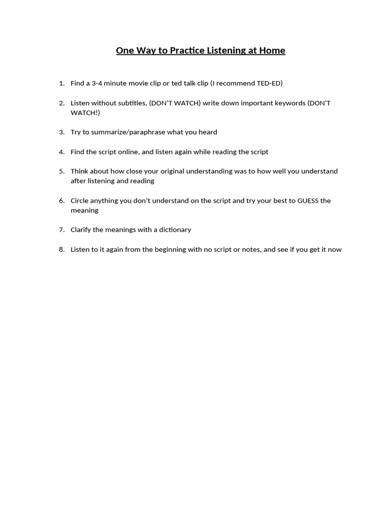 One Way To Practice Listening at Home | PDF