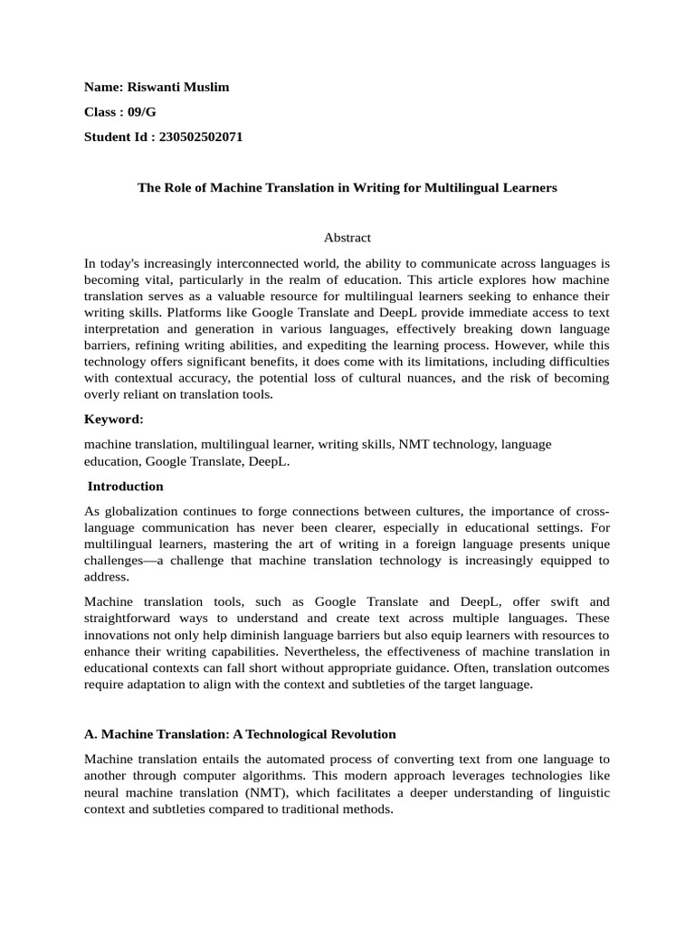 Machine Translation for Multilingual Writing | PDF | Translations ...