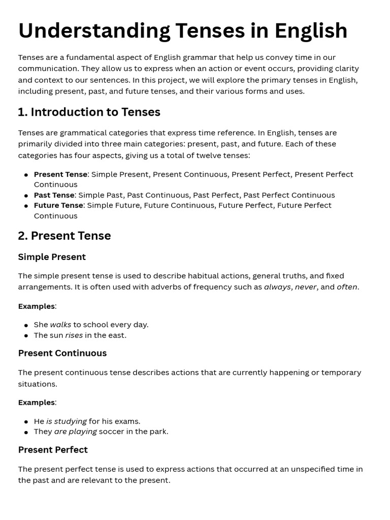 Mastering English Tenses for Clarity | PDF | Grammatical Tense ...