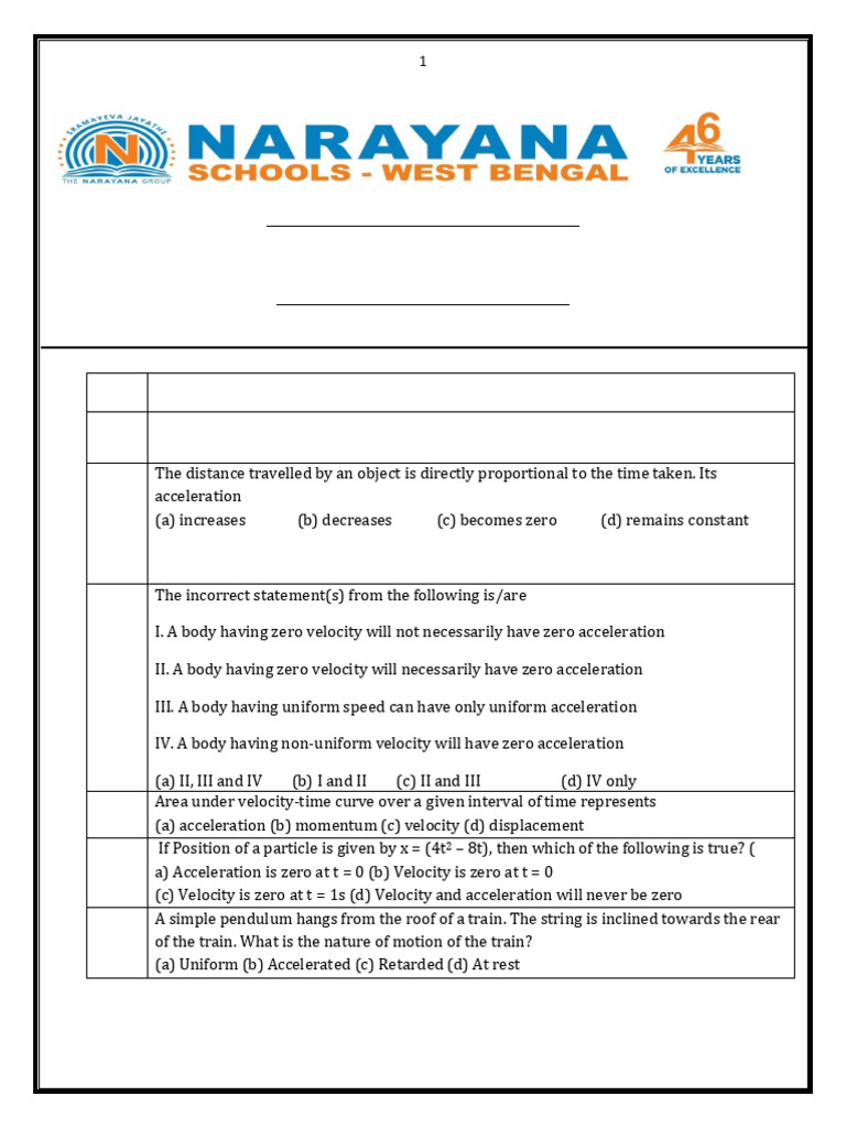 Motion in One Dimension Practice Questions | PDF | Acceleration | Velocity