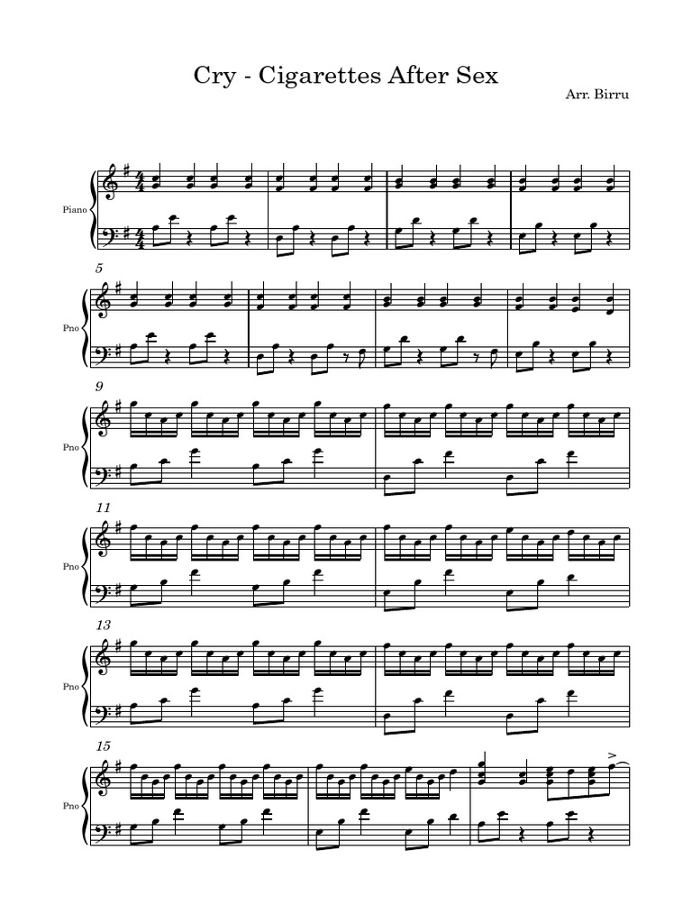 cigarettes after sex piano Cry - Cigarettes After Sex Piano Sheet