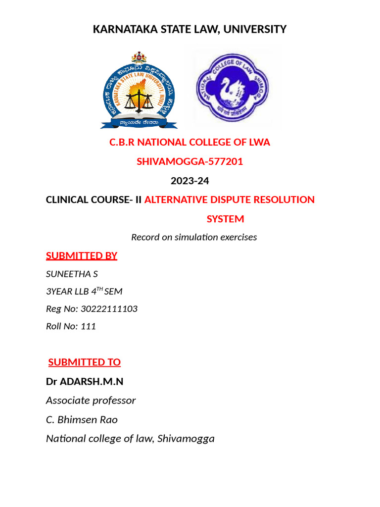 ADR Simulation Exercises Record 2023 | PDF