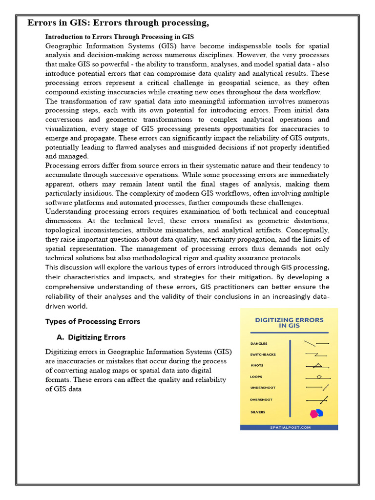 Types of Processing Errors in GIS | PDF | Geographic Information System ...