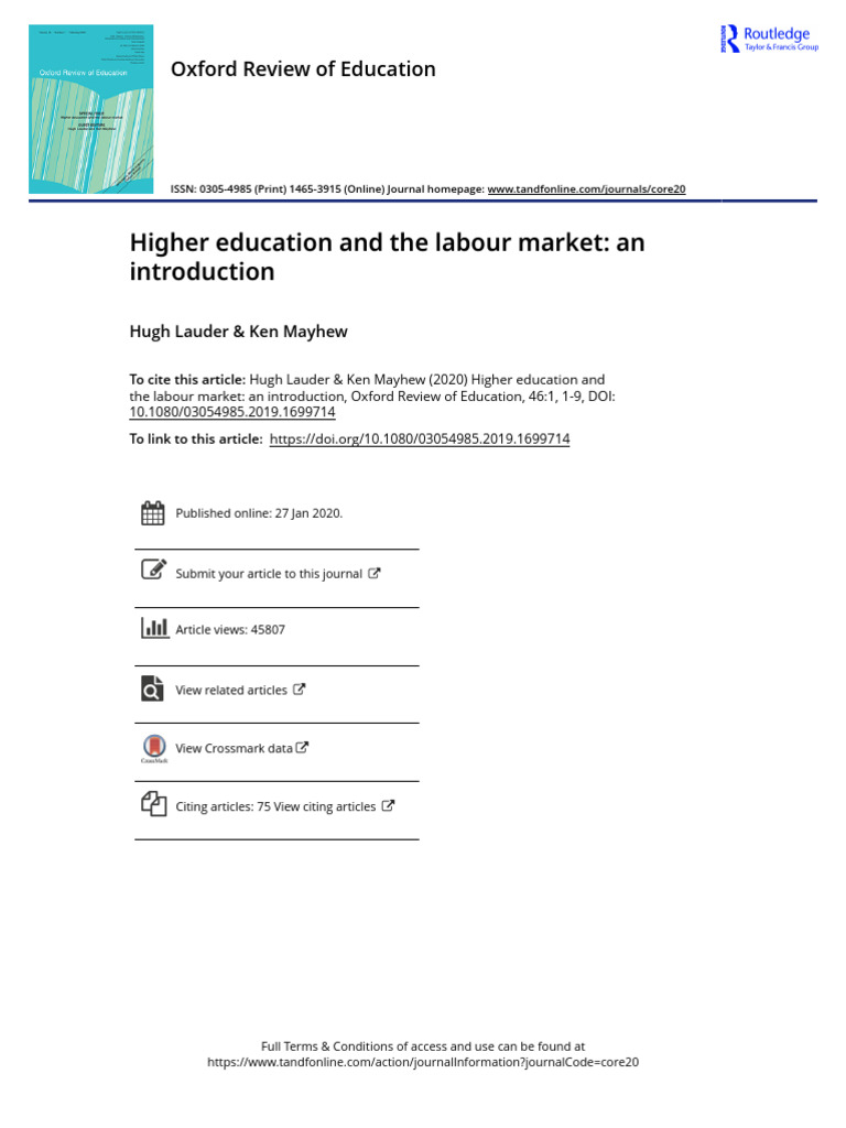 Higher Education and The Labour Market An Introduction | PDF | Labour ...