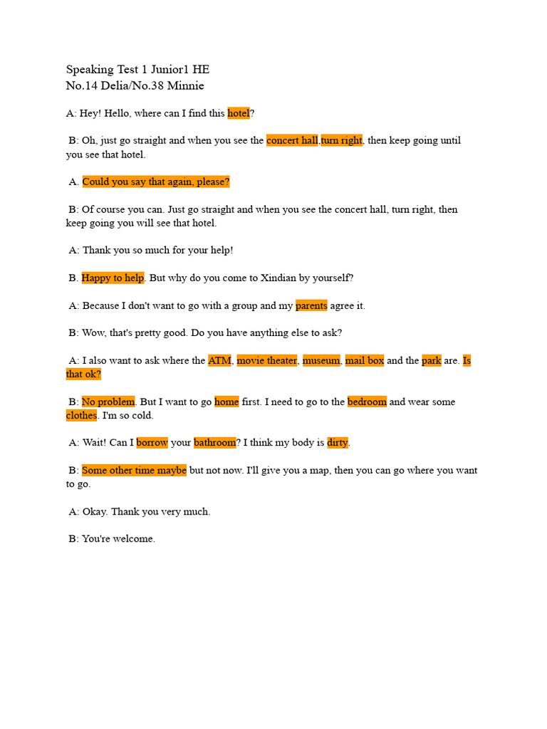Junior Speaking Test Dialogue Example | PDF