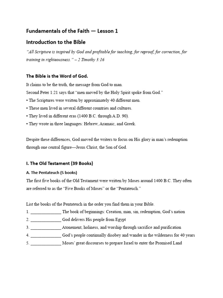 Fundamentals+of+the+Faith+ +lesson+1 | PDF | Jesus | Bible