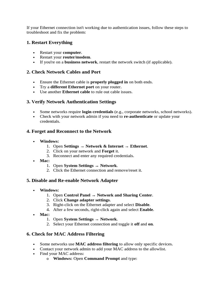 Fix Ethernet Authentication Issues Guide | PDF | Computer Network ...