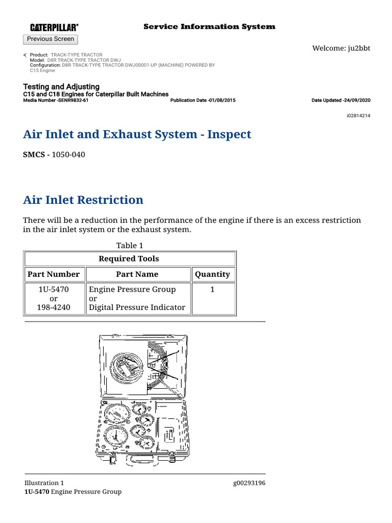 Inlet and Exhaust Inspect | PDF | Pressure | Diesel Engine