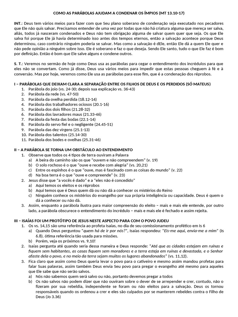 Parábolas e a Condenação dos Ímpios | PDF | Jesus | Deus