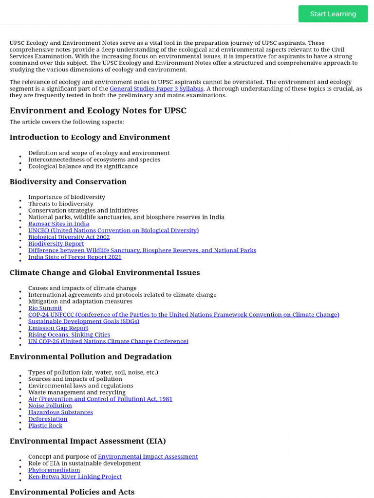 UPSC Ecology and Environment Notes - Environment Notes PDF | PDF
