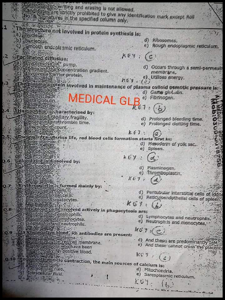 UHS MCQS Past Papers (Physiology) For 1st Year MBBS | PDF