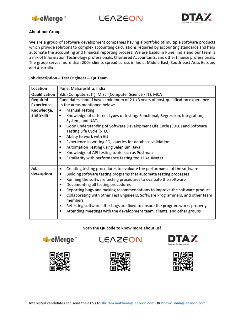 Job Description - Test Engineer | PDF