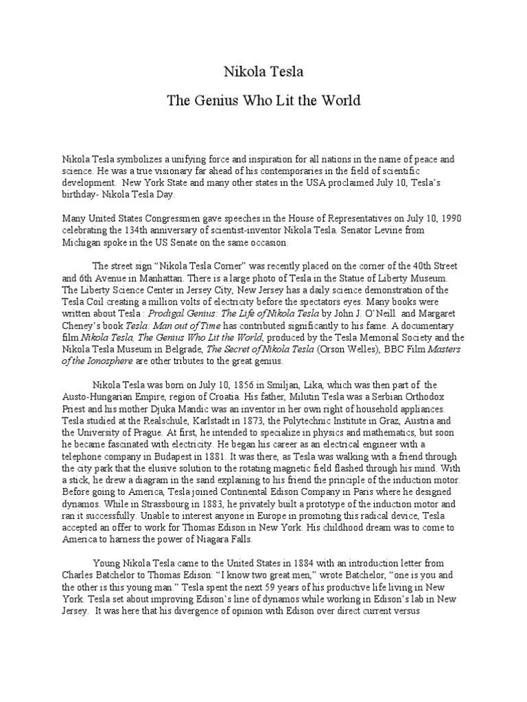 Nikola tesla life events picture