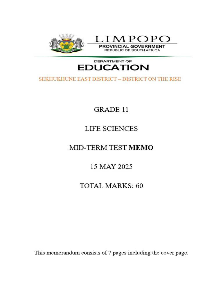 Grade 11 Life Sciences Memo May 2025 | PDF | Cellular Respiration ...