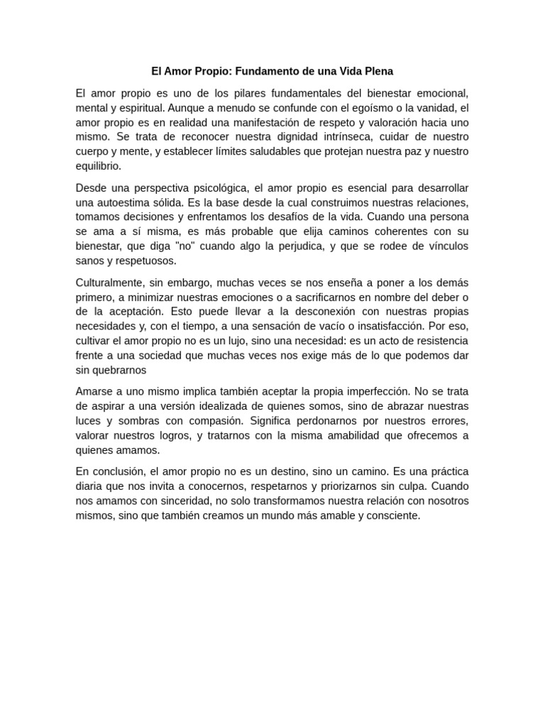 Amor Propio: Clave para el Bienestar | PDF