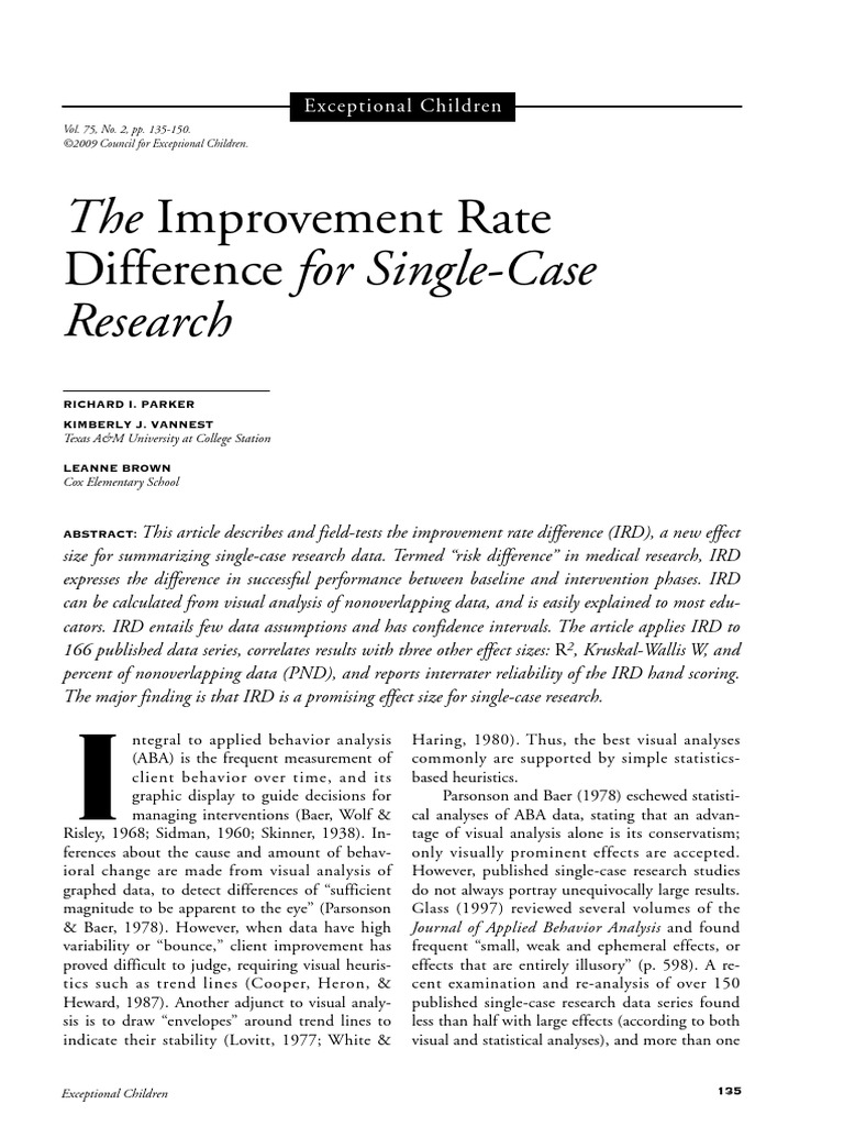 Improvement Rate Difference in ABA Research | PDF | Effect Size ...