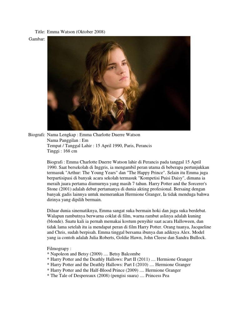 Emma Watson Biografi Emma Watson Age