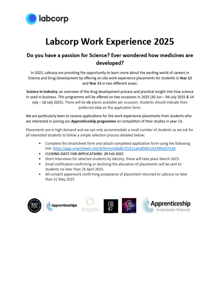 Labcorp 2025 Science Work Experience | PDF
