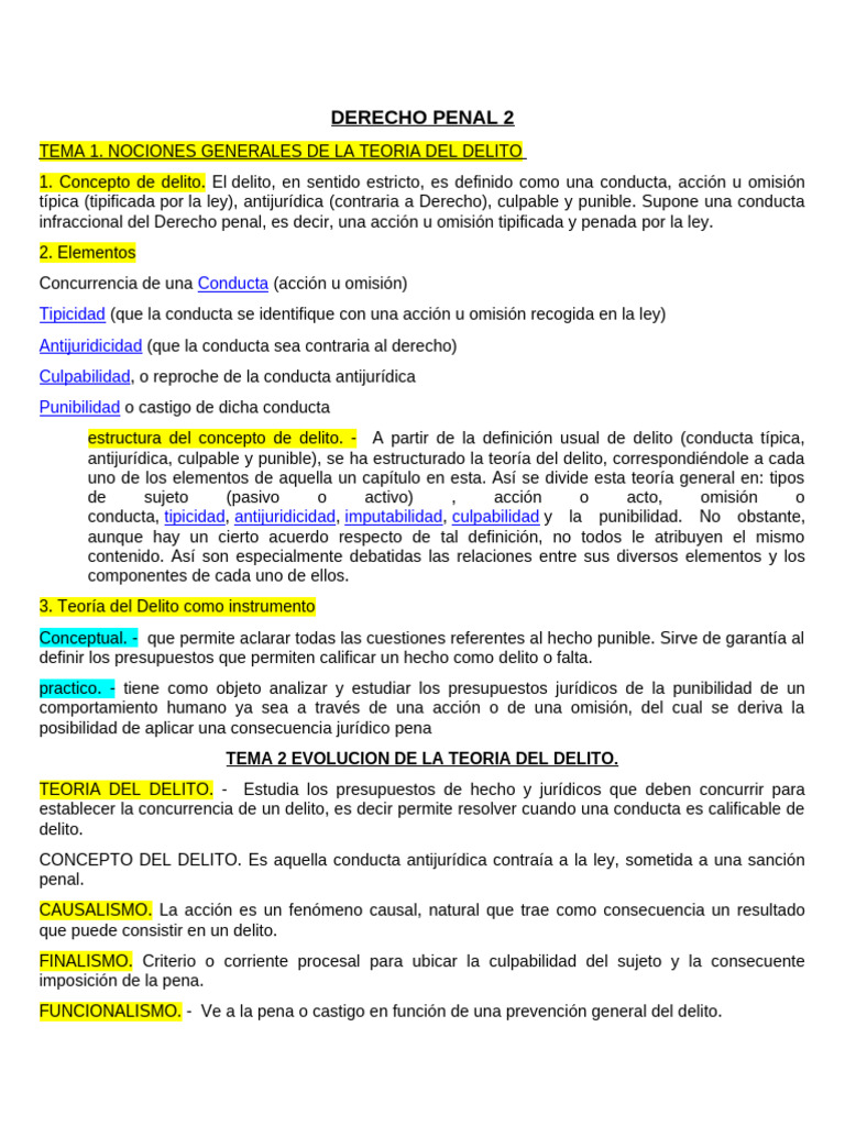 Teoría del Delito: Conceptos Clave en Derecho Penal | PDF | Intención ...