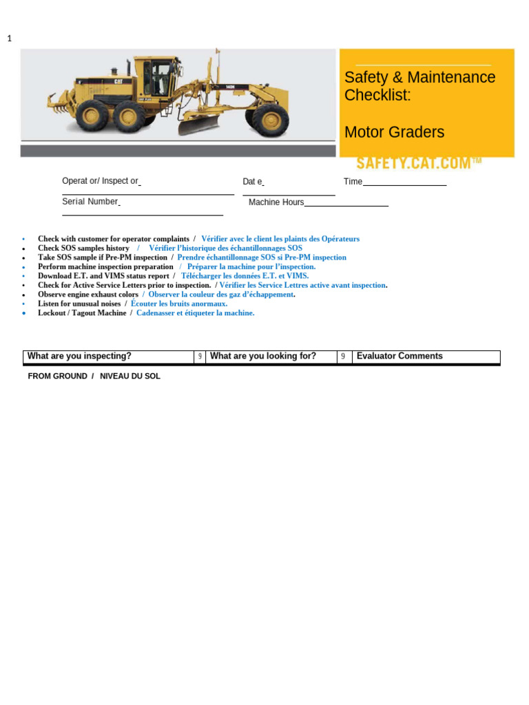 Checklist de maintenance pour motor grader | PDF | Moteur à combustion ...