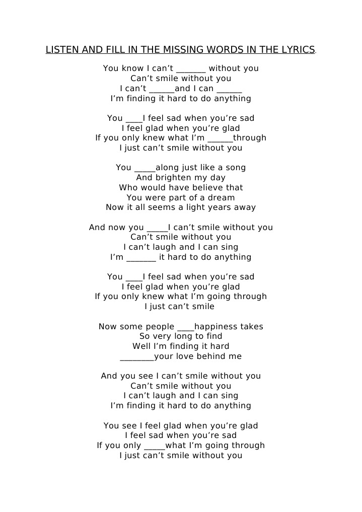 Listen And Fill In The Missing Words In The Lyrics Leisure