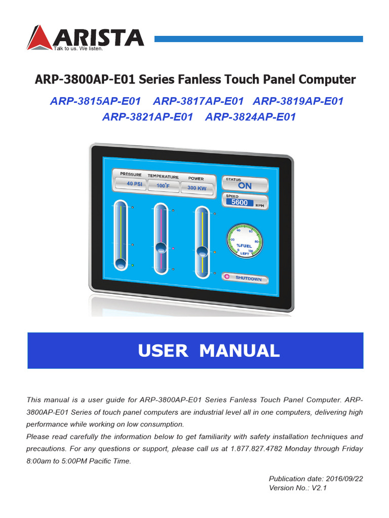 ARP-3800AP-E01 Touch Panel Manual | PDF | Booting | Bios