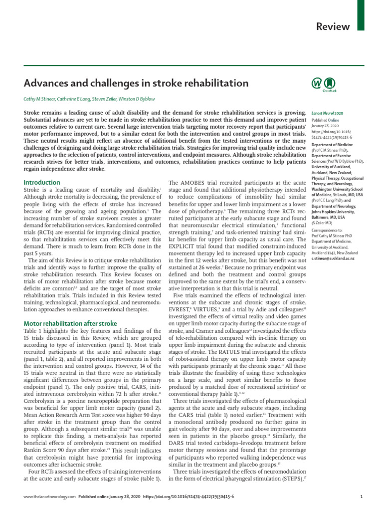 Advances and Challenges in Stroke Rehabilitation | PDF | Physical ...