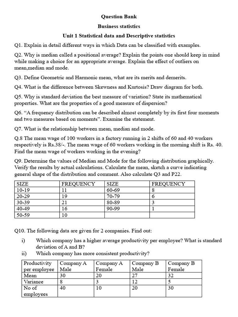 Business Statistics Question Bank 2025 | PDF | Mean | Regression Analysis