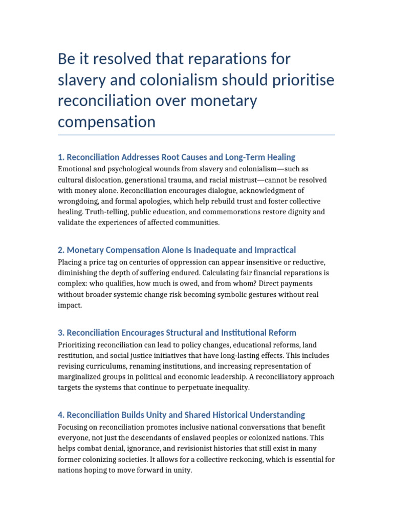 Reparations Prioritize Reconciliation | PDF