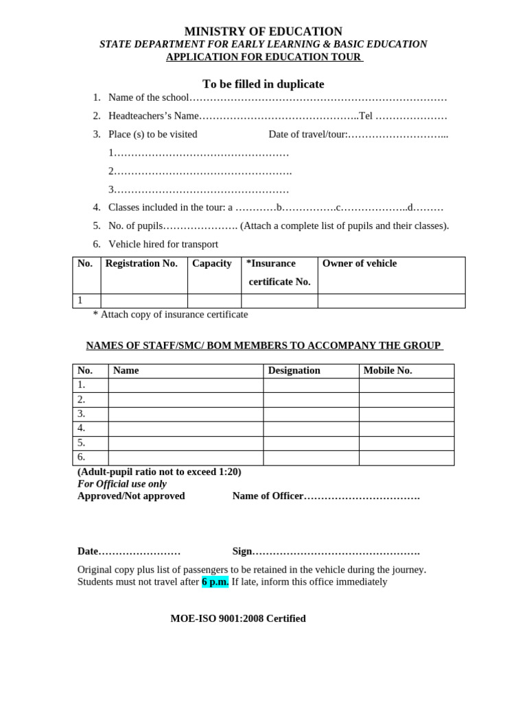 Education Tour Application Form | PDF