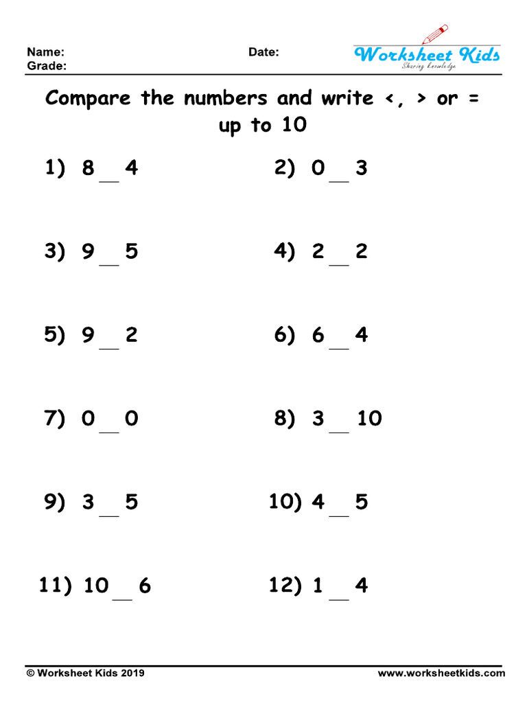 Comparing Numbers 10 | PDF