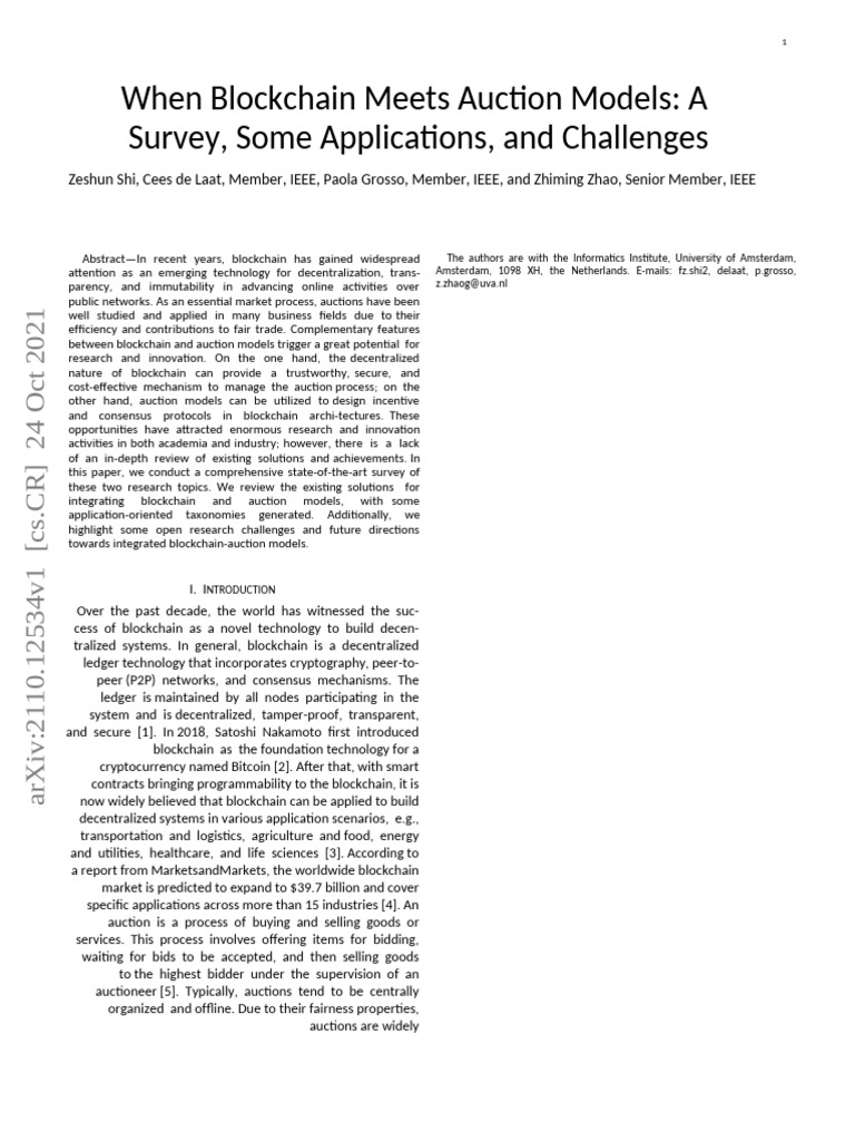 Blockchain and Auction Models Survey | PDF | Auction