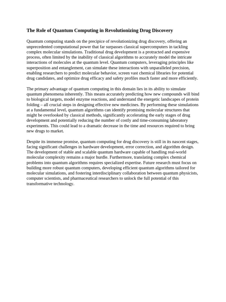 Quantum Computing in Drug Discovery | PDF
