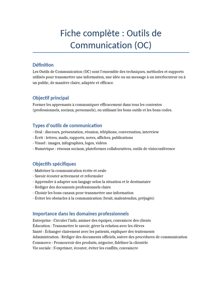 Outils de Communication : Guide Complet | PDF