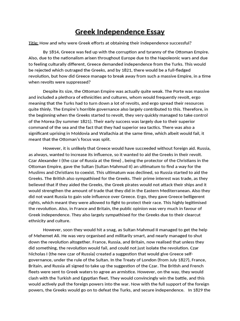 Greek Independence Essay | PDF | Greeks | Greece