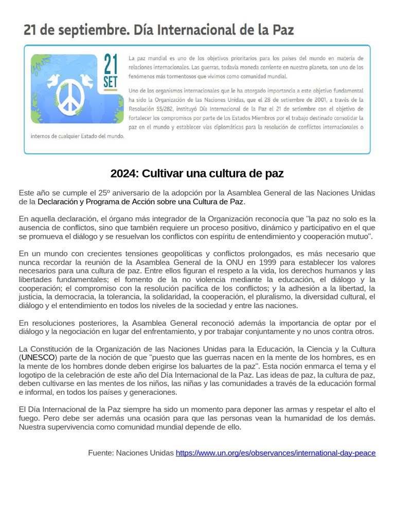 Efemerides 21 de Septiembre | PDF | Paz | Unesco