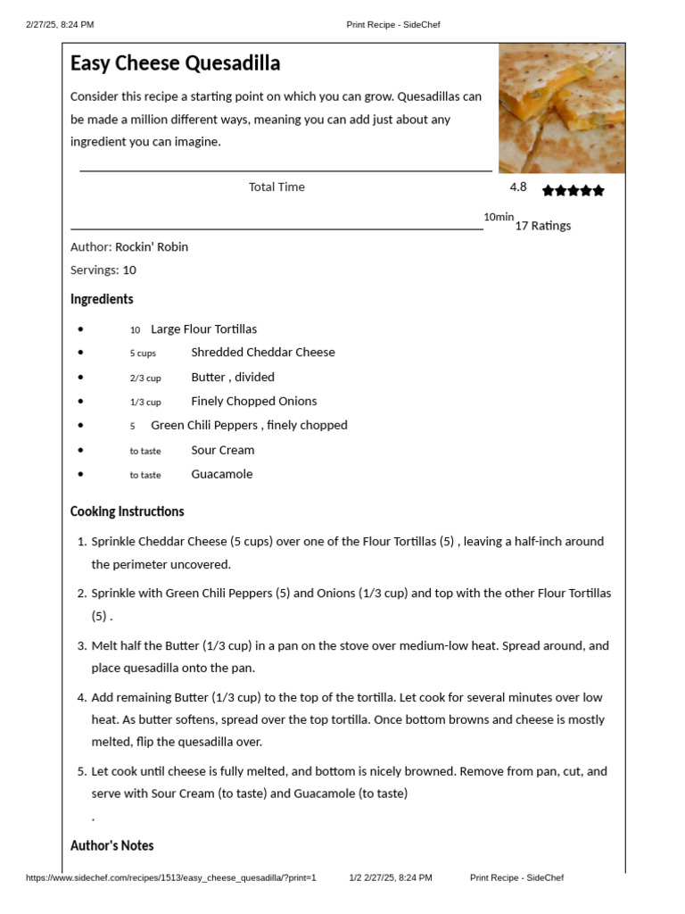Easy Cheese Quesadilla Recipe | PDF | North American Cuisine | Food And ...