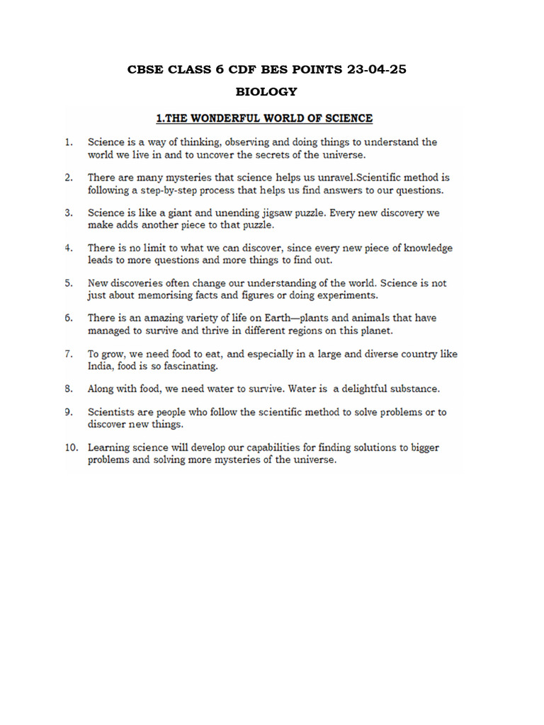 Cbse Class 6 CDF Bes Points 23-04-25 | PDF