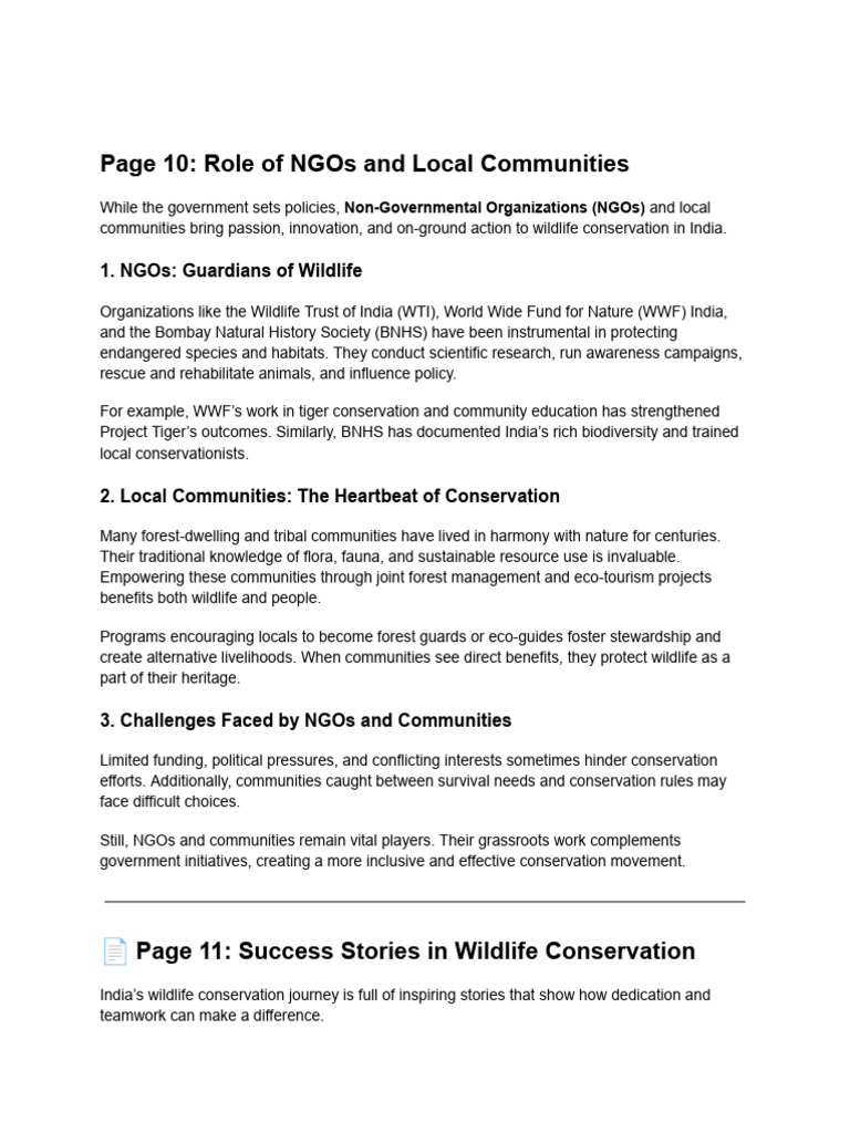 NGOs and Communities in Wildlife Conservation | PDF | Conservation ...