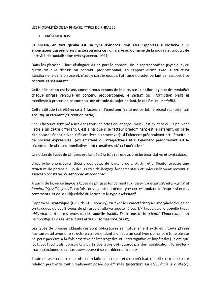 Types et modalités de phrases en français | PDF | Phrase | Question